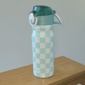 Blue and White Checkered Insulated Water Bottle